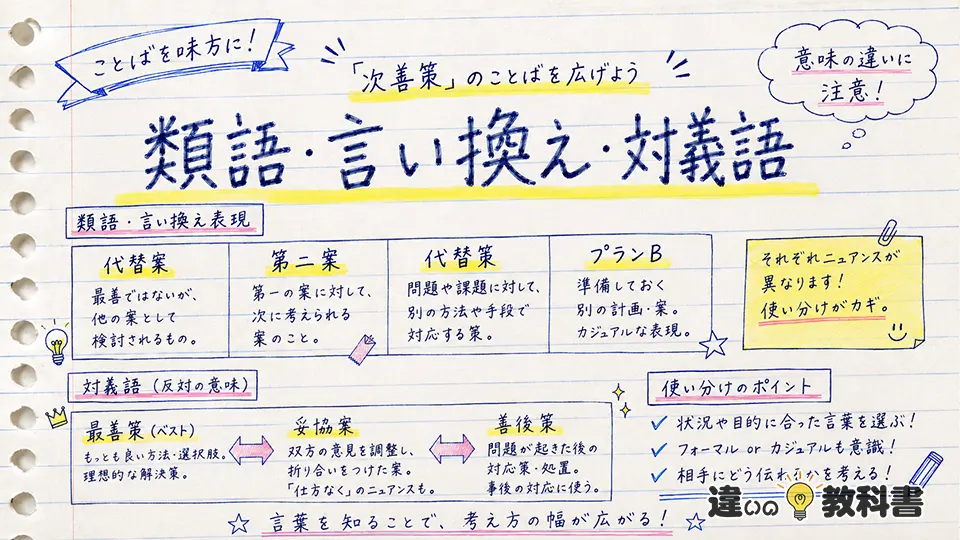 次善策の意味を深める類語・言い換え・対義語