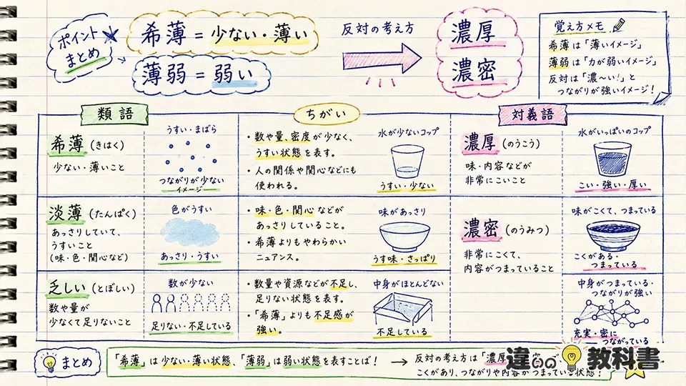 希薄の意味と類語・対義語の違いをわかりやすく解説