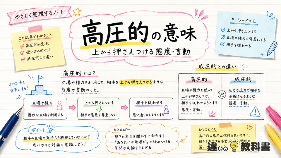 高圧的の意味とは？基本のニュアンスと威圧的との違い