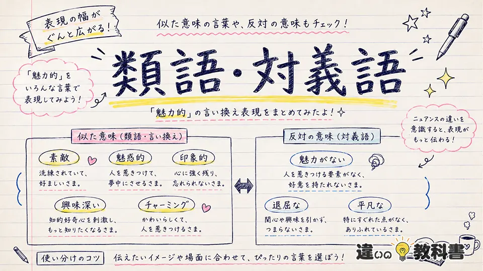 魅力的の意味に近い類語・言い換え・対義語を比較