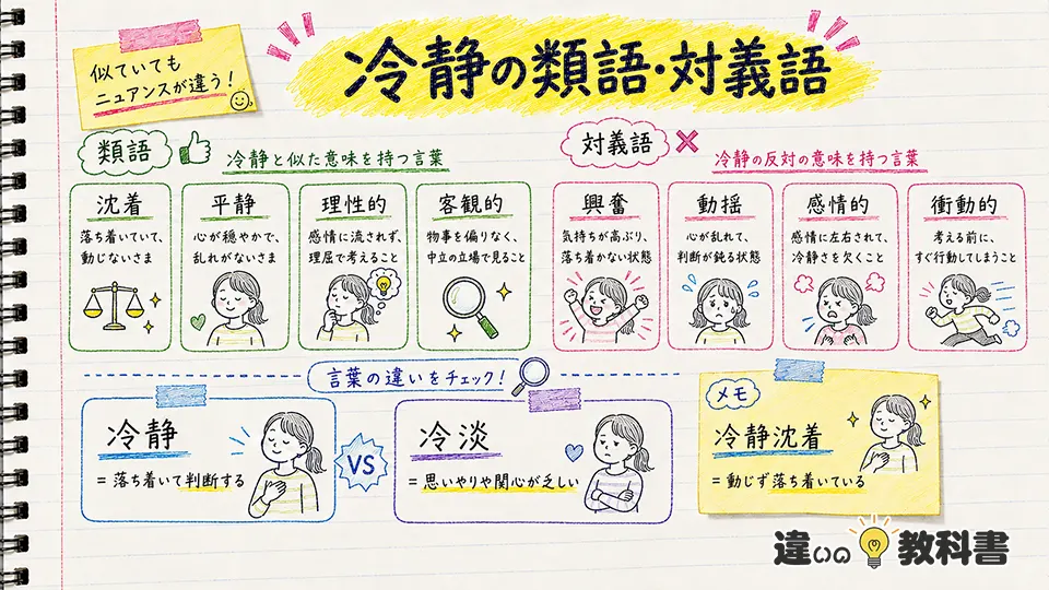 冷静の意味を類語・対義語との違いから理解する