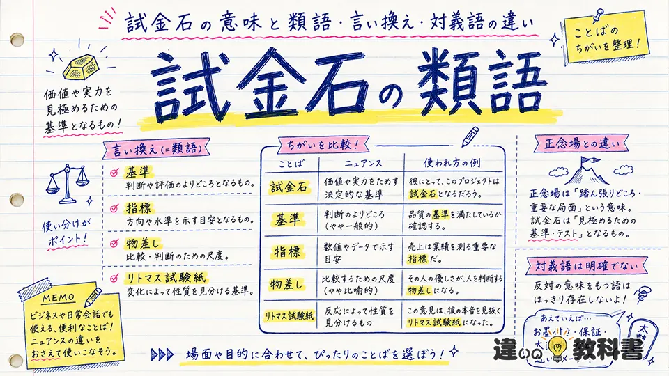試金石の意味と類語・言い換え・対義語の違い