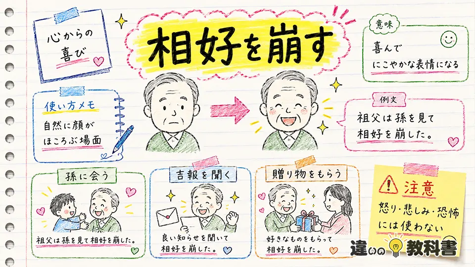 相好の意味がわかる「相好を崩す」の使い方と例文