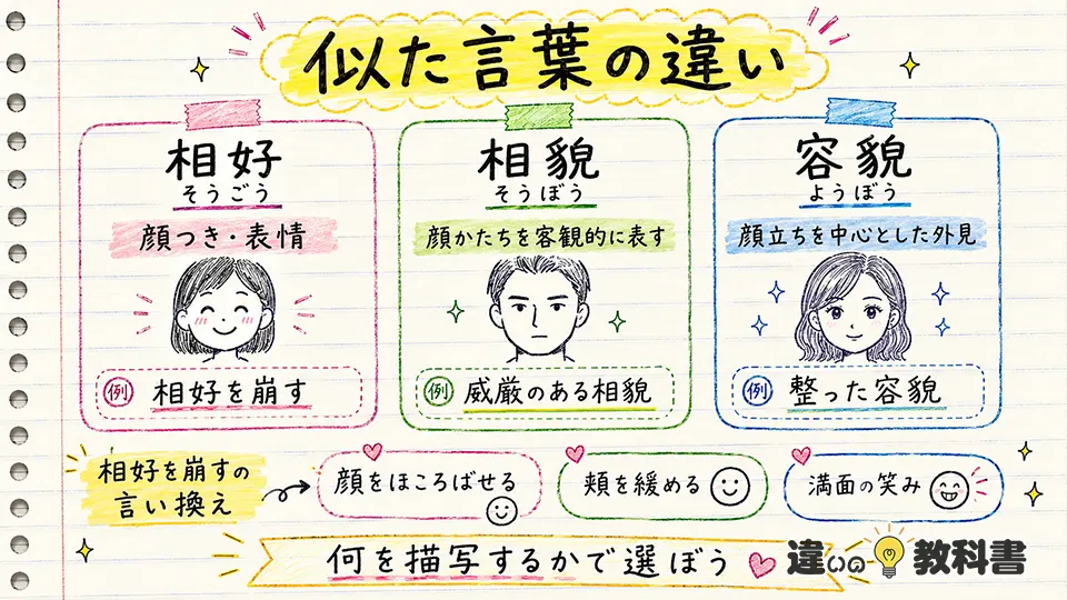 相好の意味に近い類語・言い換えと相貌や容貌との違い