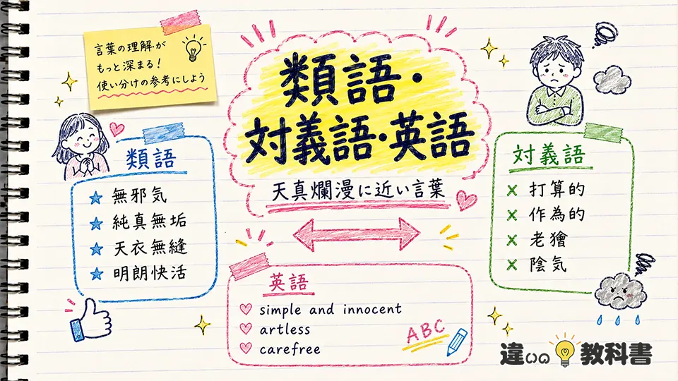天真爛漫の意味に近い類語・言い換え・対義語と英語表現