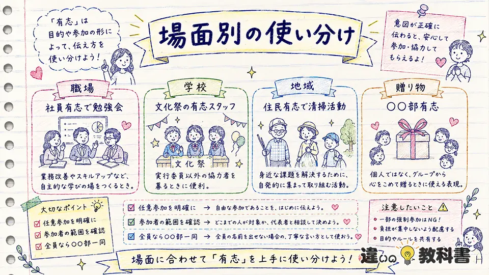 有志の意味を踏まえた場面別の使い分け