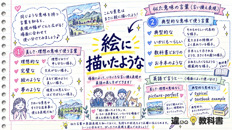 絵に描いたようなの意味に近い類語・言い換え・英語表現