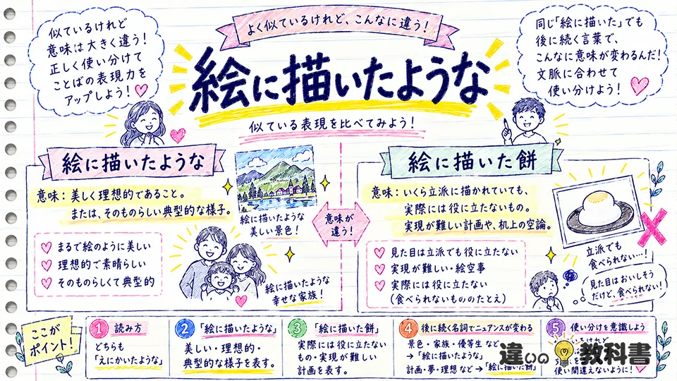 絵に描いたようなの意味で迷いやすい「絵に描いた餅」とまとめ