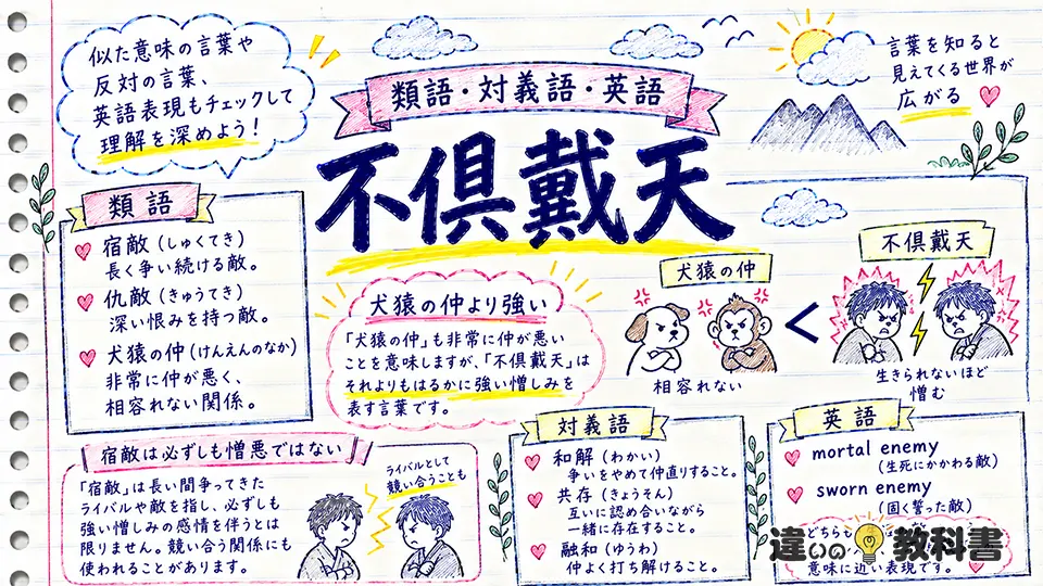 不倶戴天の意味と類語・対義語・英語表現の違い