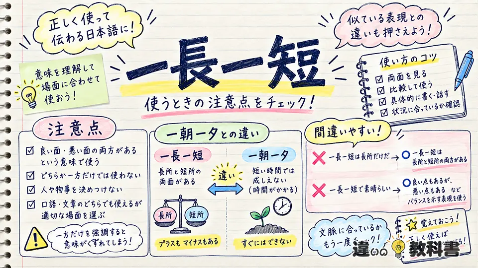 一長一短の意味を正しく使う注意点｜一朝一夕との違いや間違いやすい表現