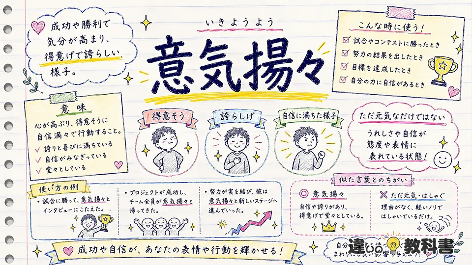 意気揚々（いきようよう）の意味や使い方【図解Note】