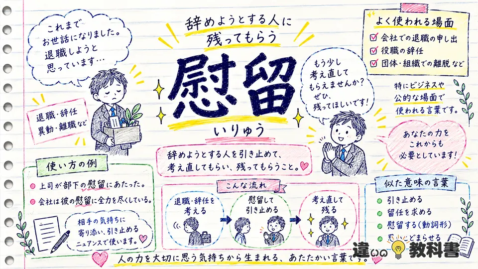 慰留（いりゅう）の意味や使い方【図解Note】