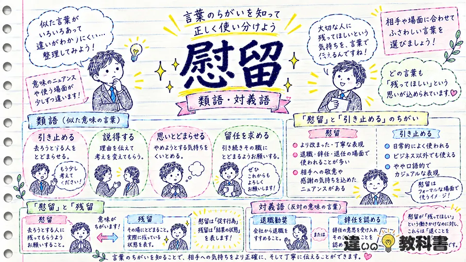 慰留の意味と類語・対義語｜引き止める・残留との違い