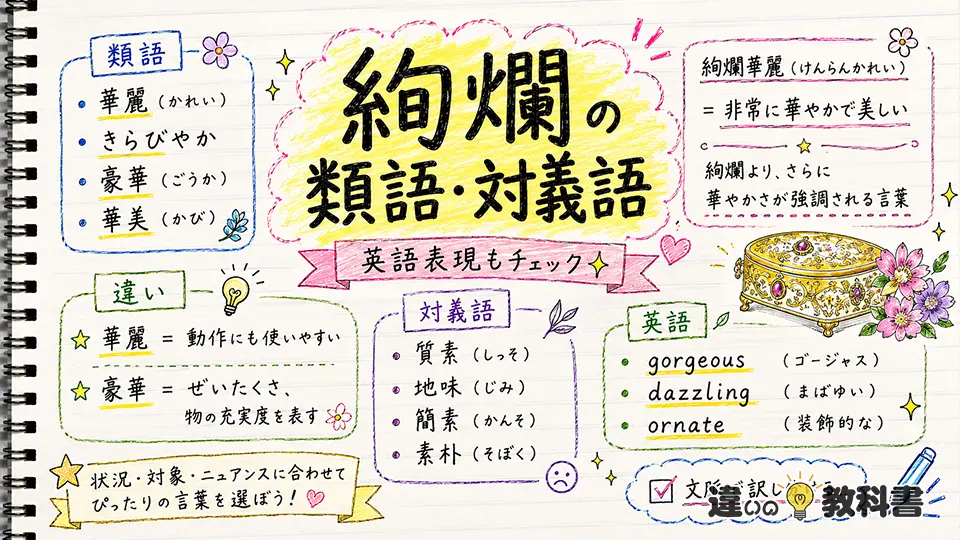 絢爛の意味を深める類語・対義語・英語表現
