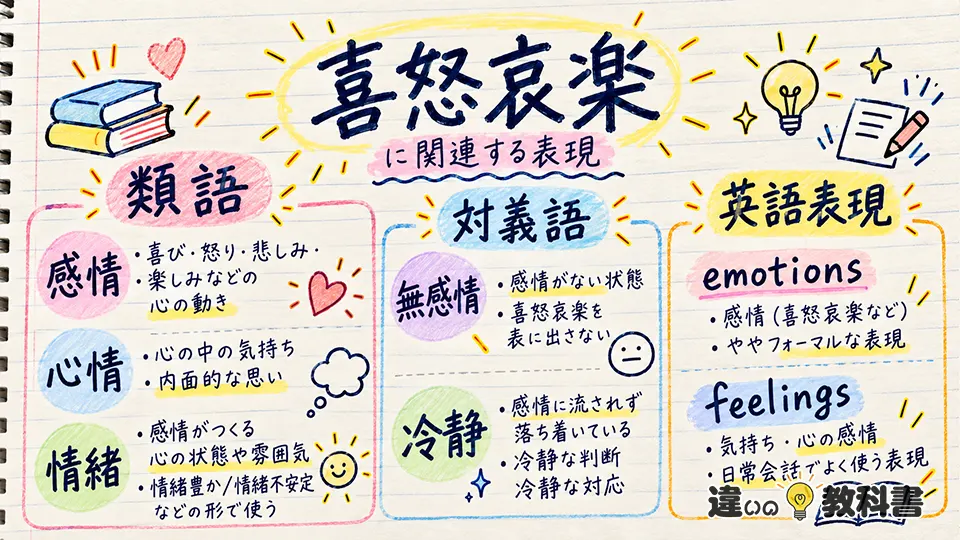 喜怒哀楽の意味に近い類語・対義的な表現・英語表現