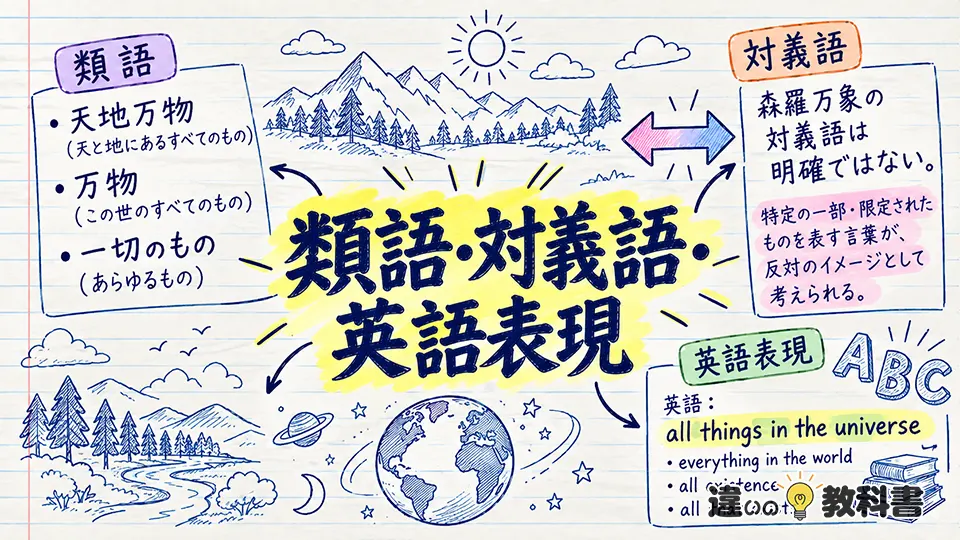 森羅万象の意味に近い類語・対義語・英語表現