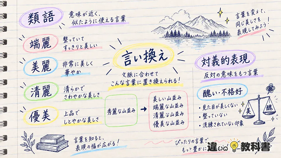 秀麗の意味に近い類語・言い換え・対義的な表現