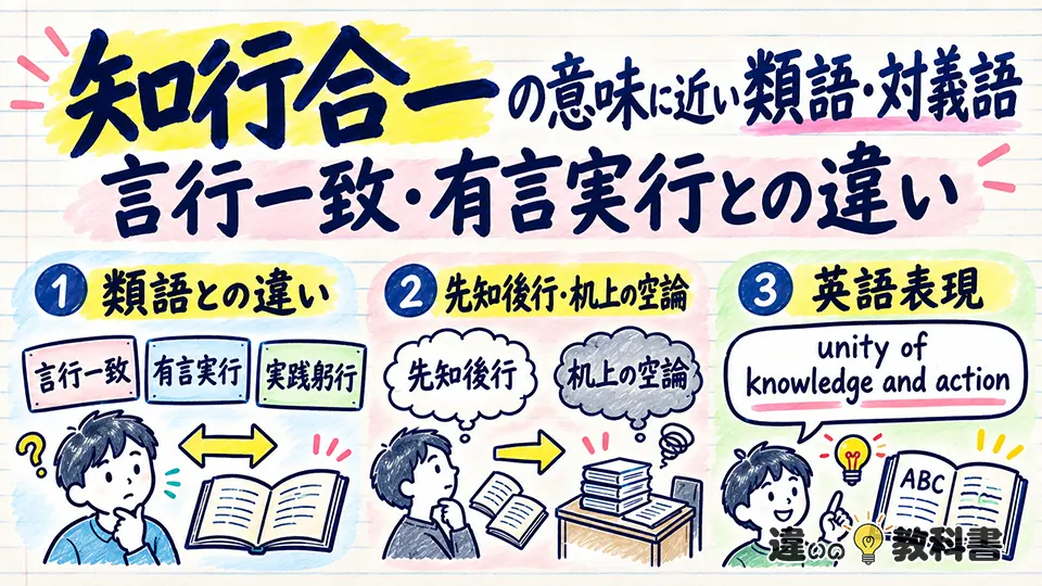 知行合一の意味に近い類語・対義語|言行一致・有言実行との違い