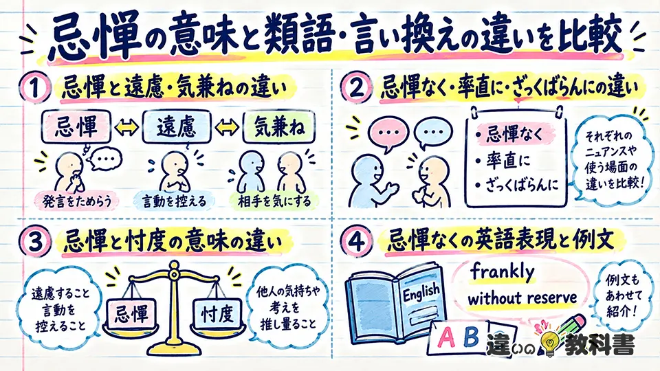 忌憚の意味と類語・言い換えの違いを比較