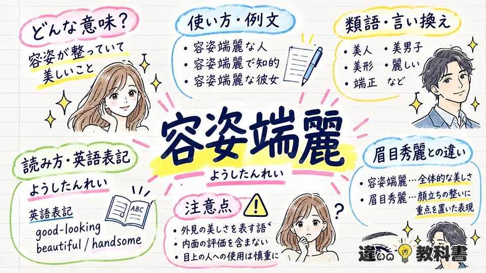 容姿端麗の意味に近い類語・対義語｜眉目秀麗との違いを比較